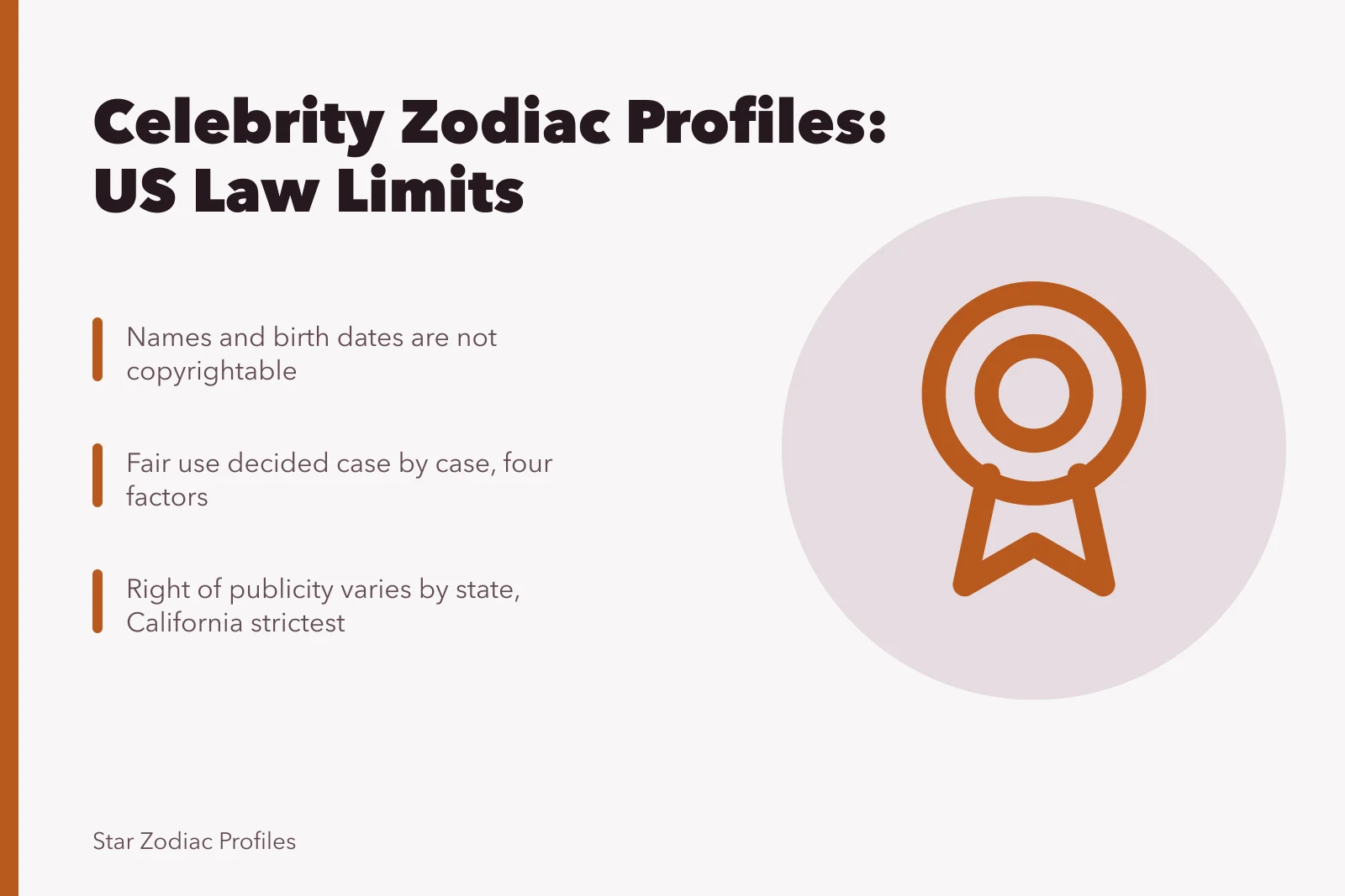 Legal rules for celebrity names and photos in zodiac profiles. What US law says about celebrity names and photos in zodiac profiles