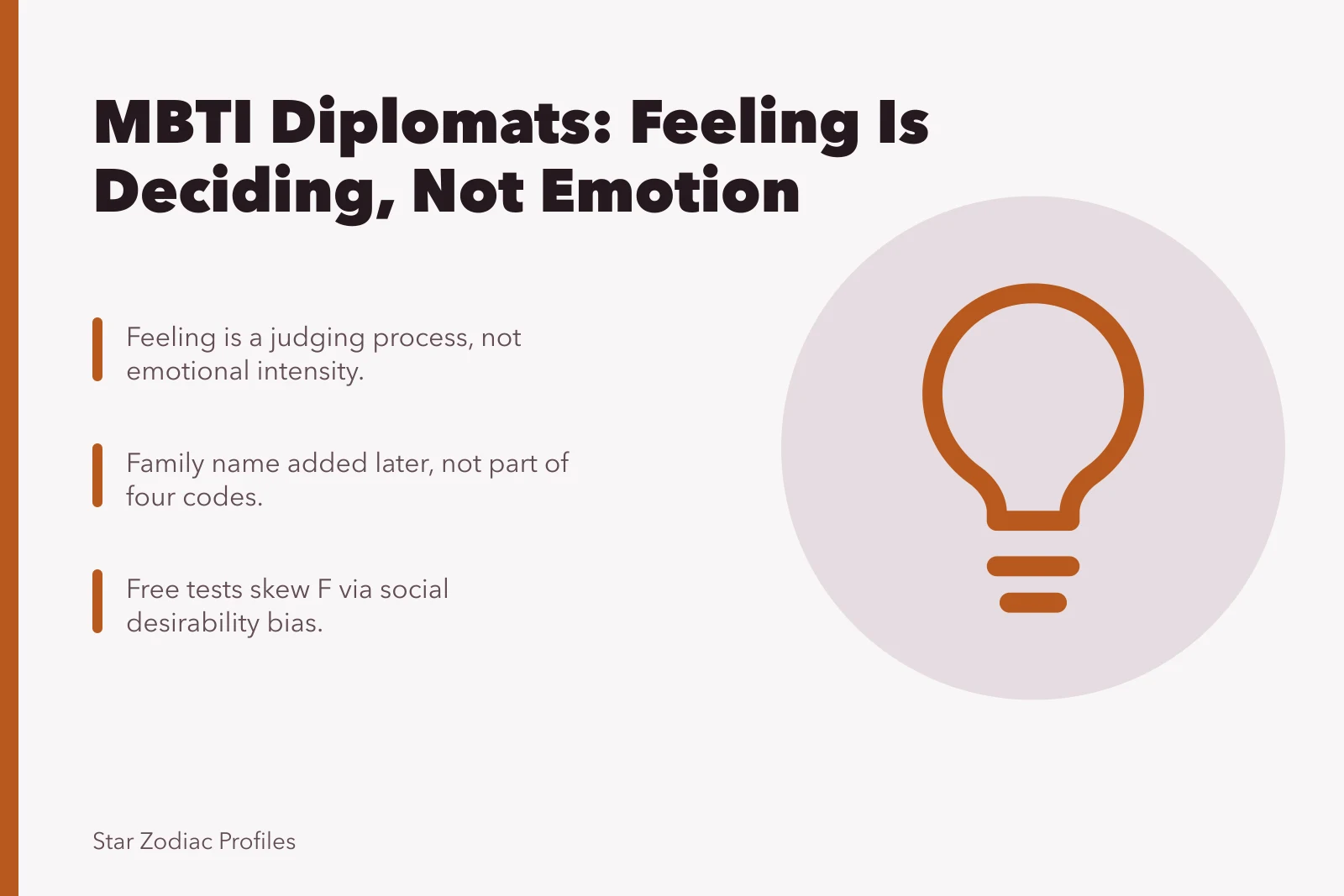 Card explaining MBTI diplomat misconceptions about feeling, intuition, and test bias. Clearing up MBTI diplomats misconceptions