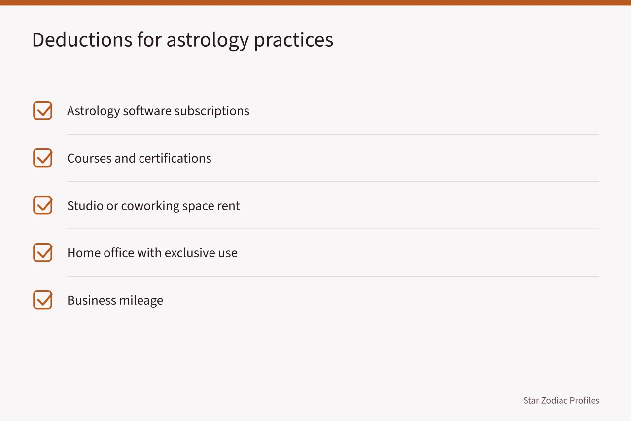 Checklist of common tax deductions for astrologers (Taxes for US astrology practitioners, self-employment and 1099s explained)